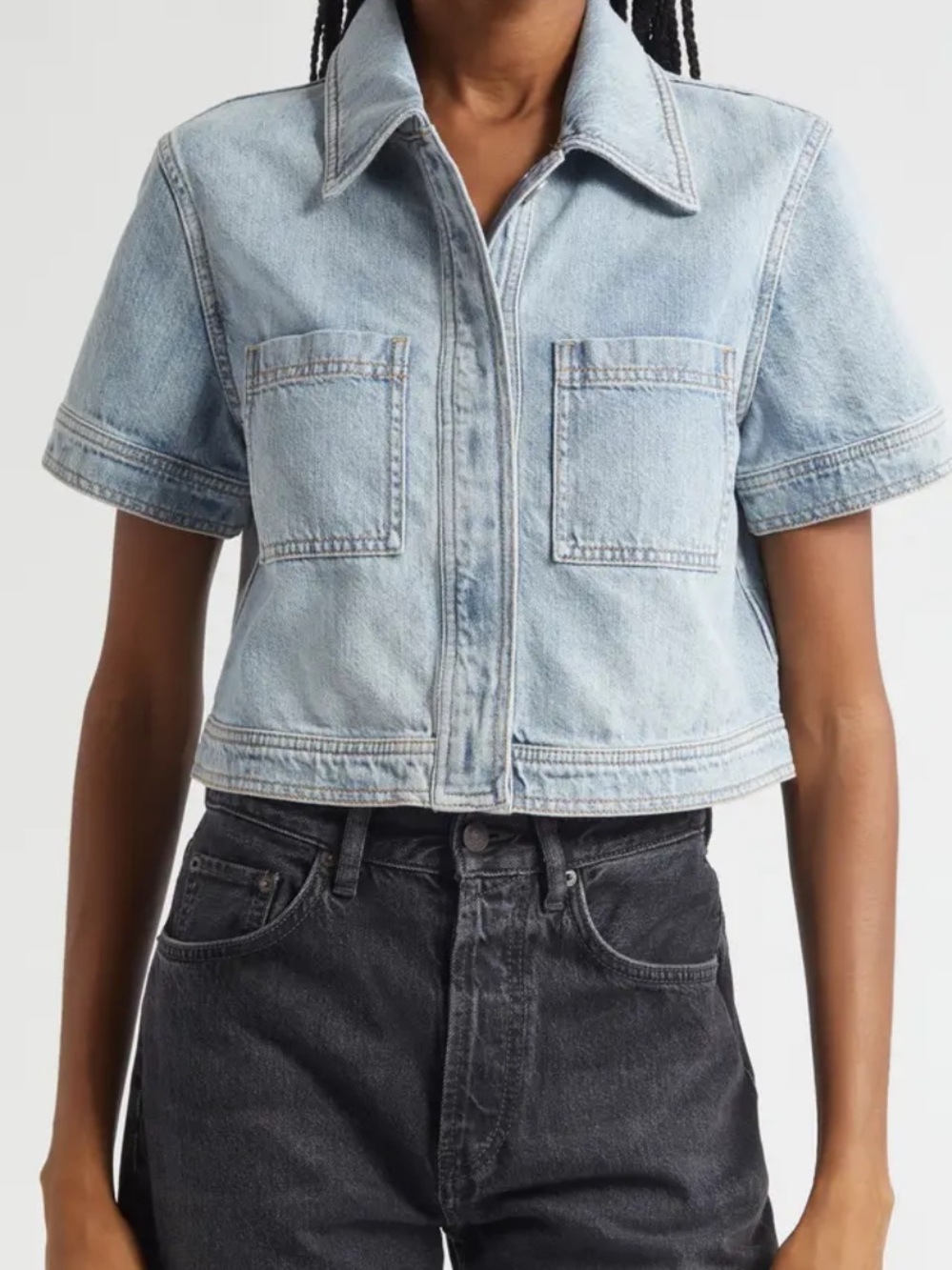 Alice + Olivia tesha denim crop shirt M